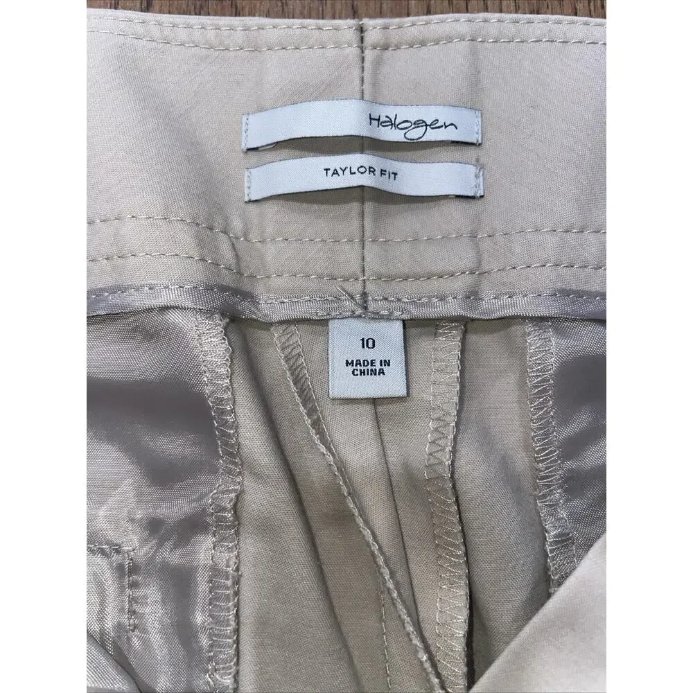 Halogen Women's Dress Pants Beige Straight Taylor‎ Fit Mid Rise Pockets Size 10